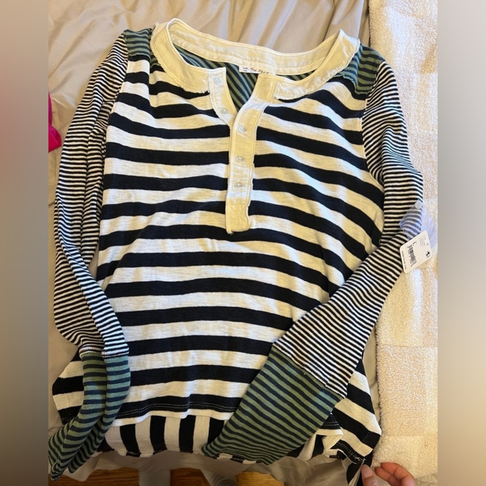 NWT Free People Henley Striped Top